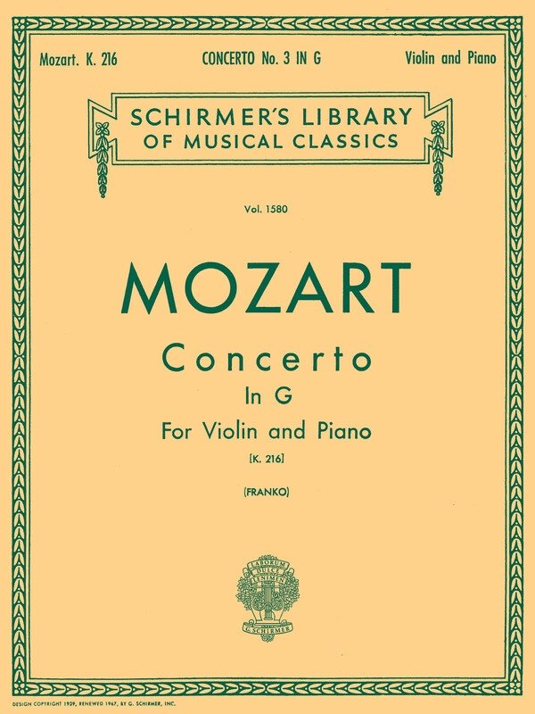 Mozart - Concerto No 3 G Major K 216 Violin/piano