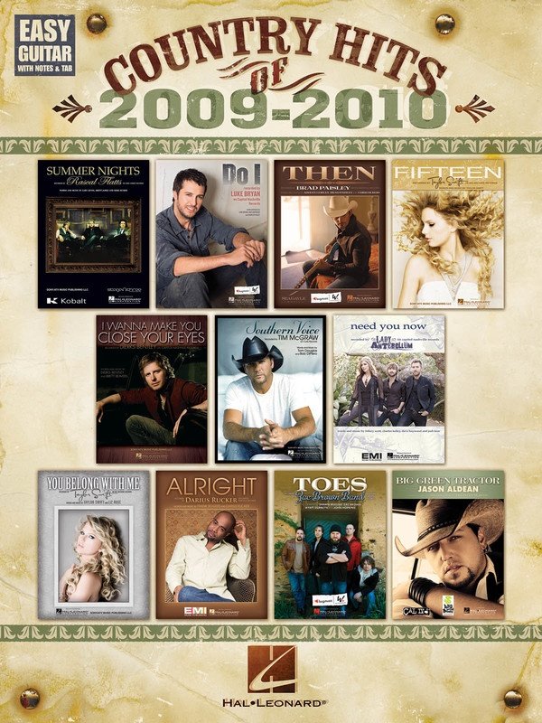 Country Hits of 2009 - 2010 Easy Gtr Notes Tab