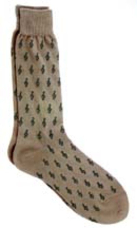Socks Mini G Clef Green on Khaki Mens