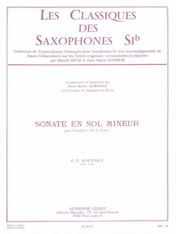 Handel - Sonata in G Minor Tenor Saxophone/piano