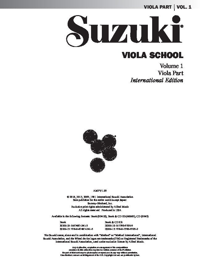 SUZUKI VIOLA SCHOOL VOL 1 VIOLA PART