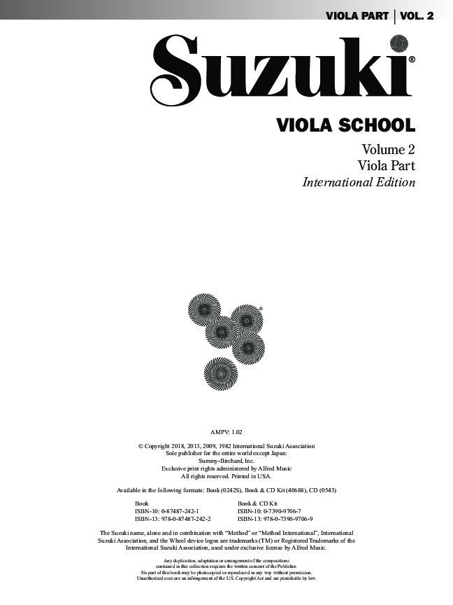 SUZUKI VIOLA SCHOOL VOL 2 VIOLA PART