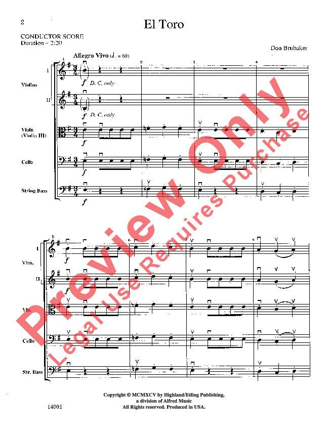 El Toro for String Orchestra So2 Sc/pts