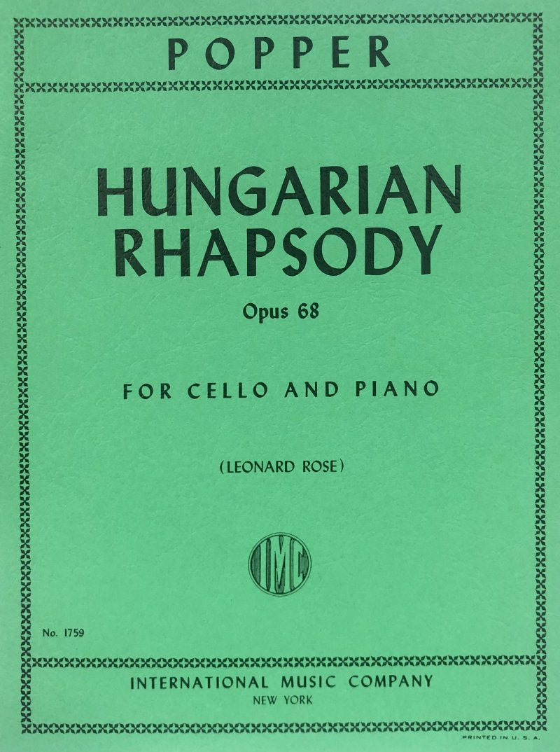 Popper - Hungarian Rhapsody Op 68 Cello/piano Ed Rose