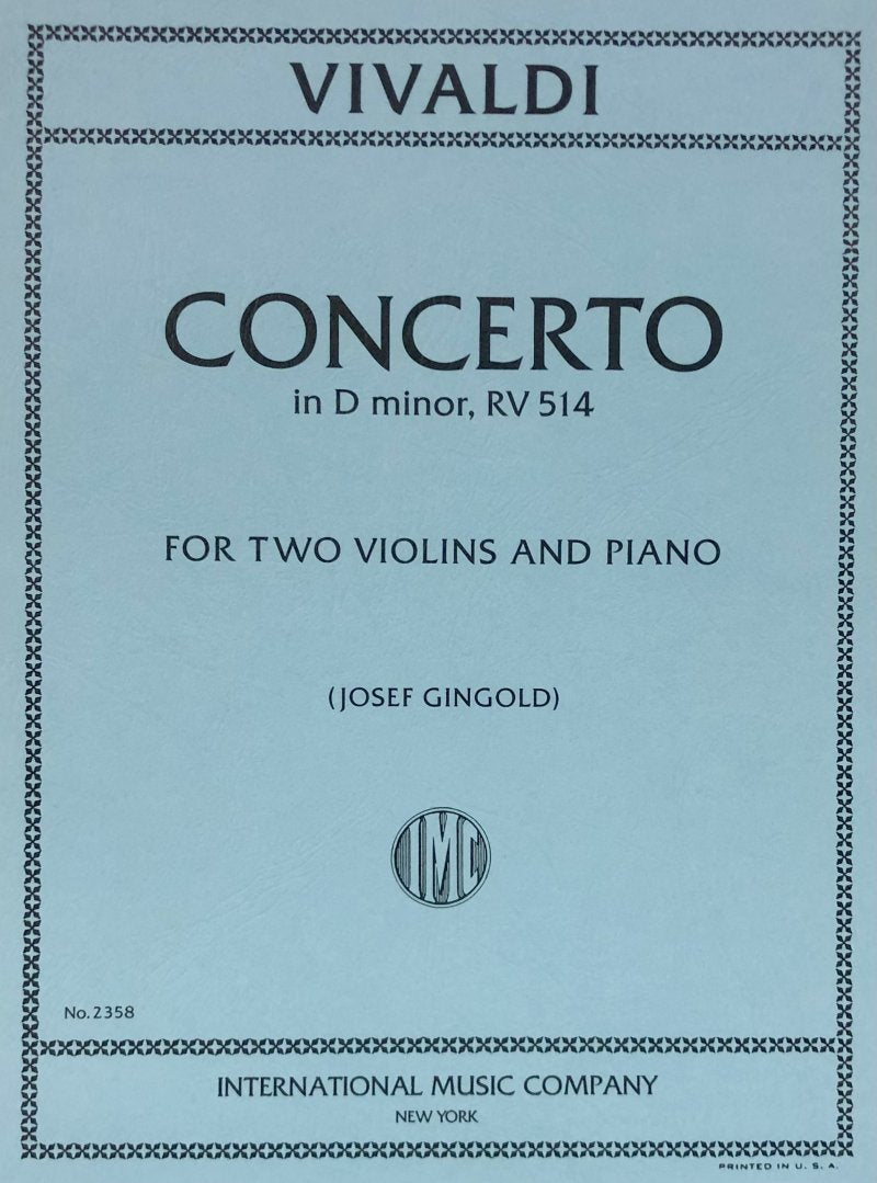 Vivaldi - Concerto D Min Op 27 No 3 for 2 Violins/piano