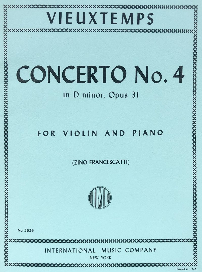 Vieuxtemps - Concerto No 4 Op 31 D Min Violin/piano