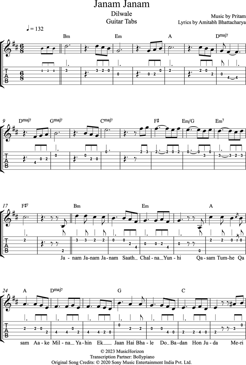 Janam Janam Guitar Tabs