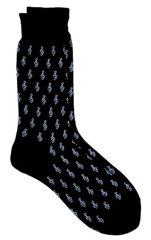 Socks Mini Treble Clef White on Black Mens