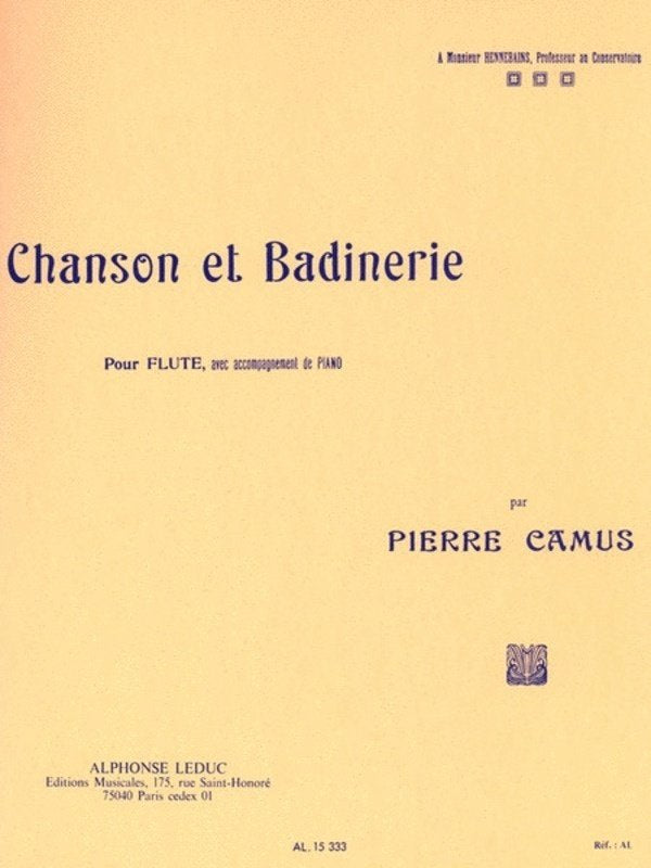 Camus - Chanson Et Badinerie Flute/piano