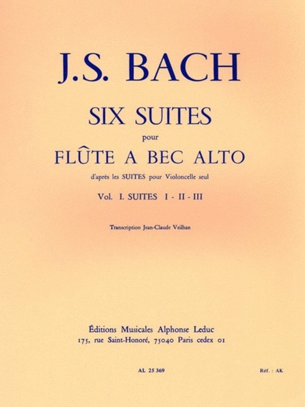 Bach - 6 Cello Suites Arranged Treble Recorder Vol 1