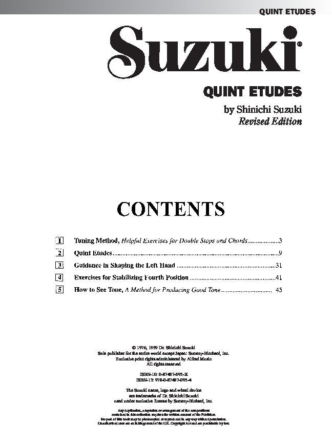 SUZUKI - QUINT ETUDES FOR VIOLIN