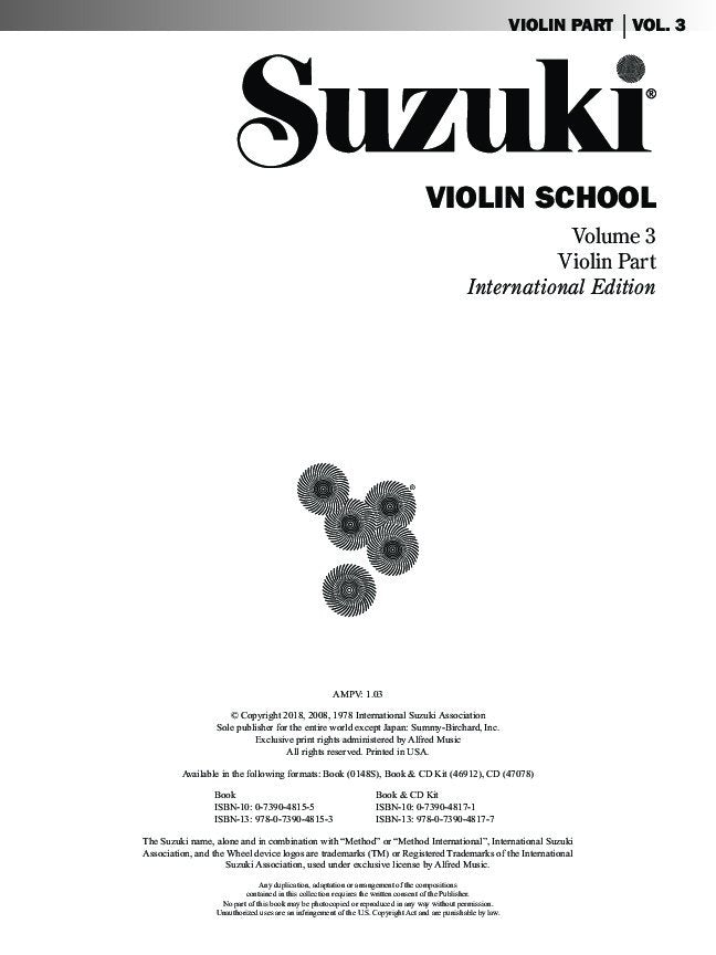 SUZUKI VIOLIN SCHOOL VOL 3 VIOLIN PART
