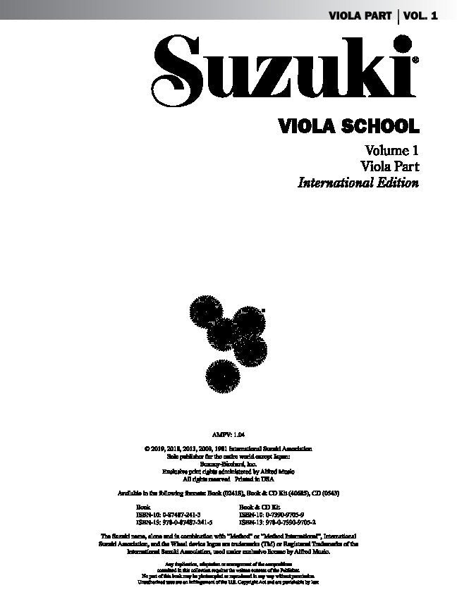 SUZUKI VIOLA SCHOOL VOL 1 VIOLA PART BK/CD