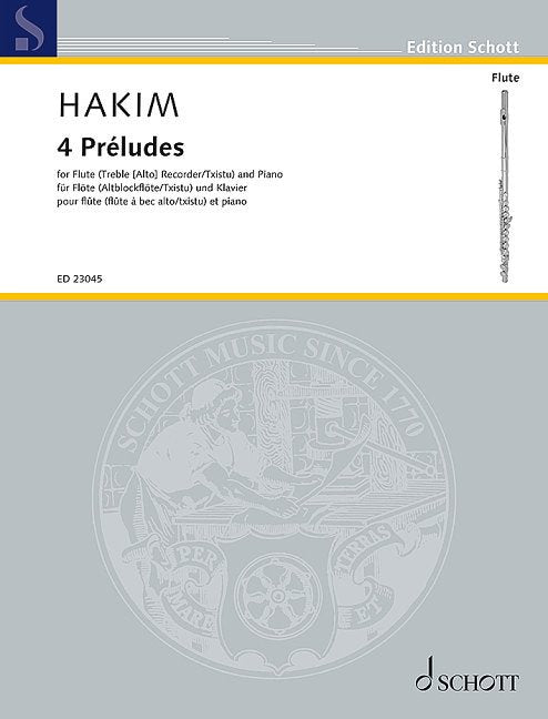 Hakim - 4 Preludes for Flute (treble Recorder/txistu)/piano