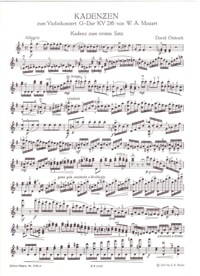 Mozart - Concerto No 3 G K 216 Violin/piano Ed Oistrakh