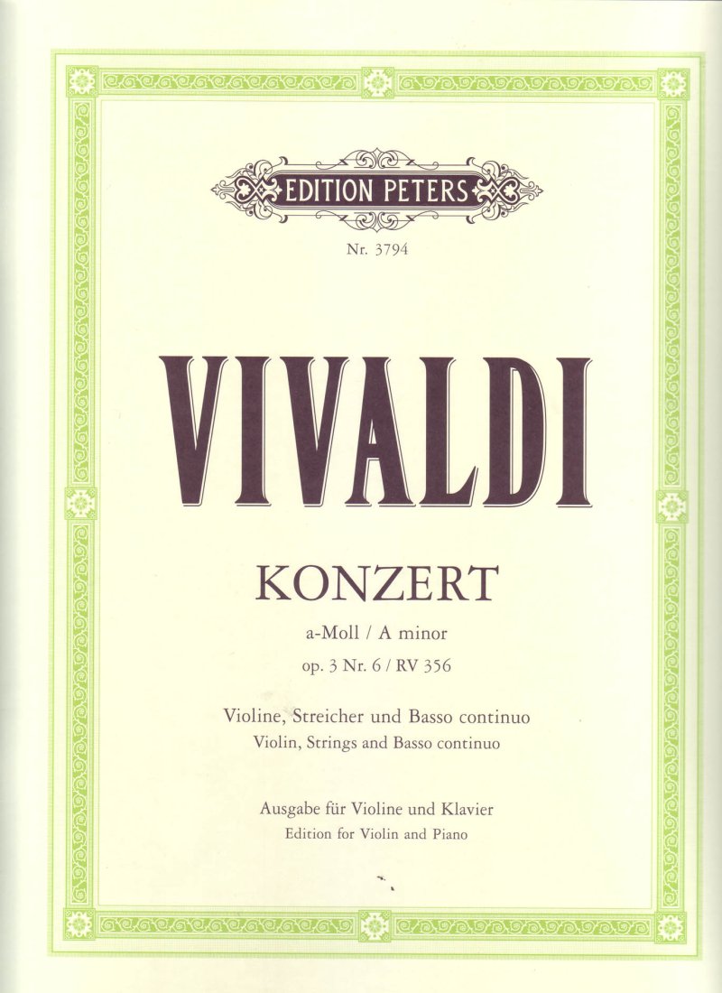 Vivaldi - Concerto Op 3 No 6 a Min Rv 356 Violin/piano