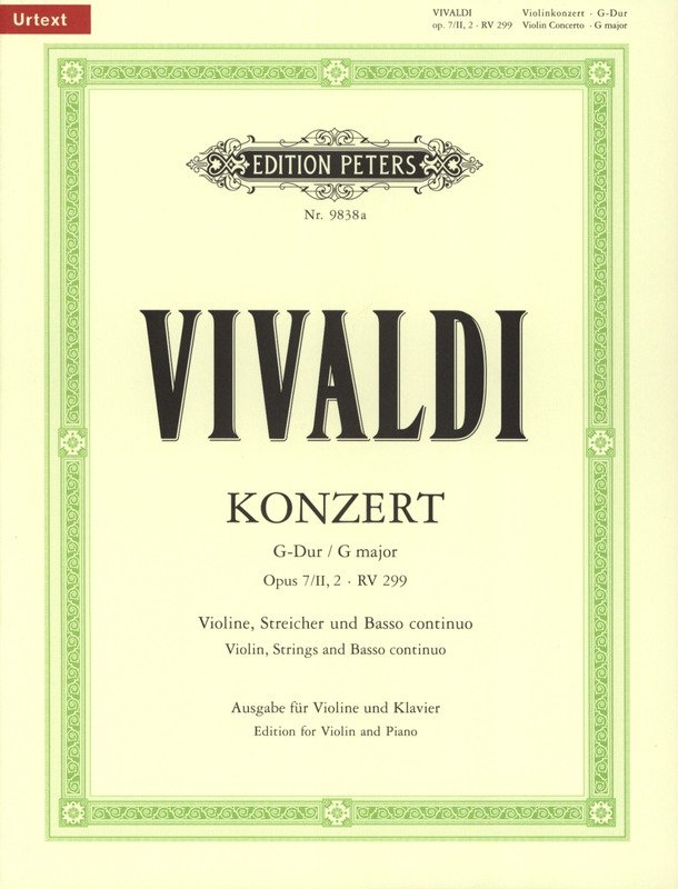 Concerto Op 7 Bk 2 No 2 G Rv 299 Vln/pno Urtext