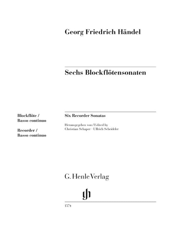 Handel - 6 Recorder Sonatas Recorder/basso Continuo