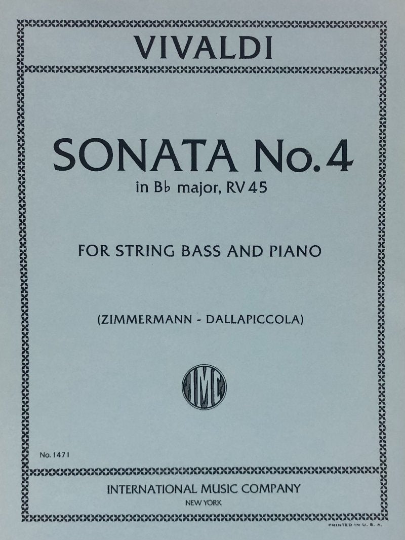 Sonata No 4 B Flat Rv 45 Arr Zimmermann Db/pno