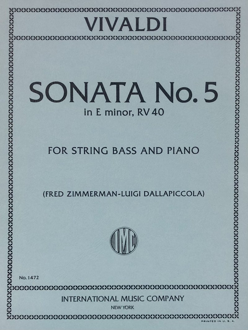 Sonata No 5 E Min Ed Zimmermann Db/pno