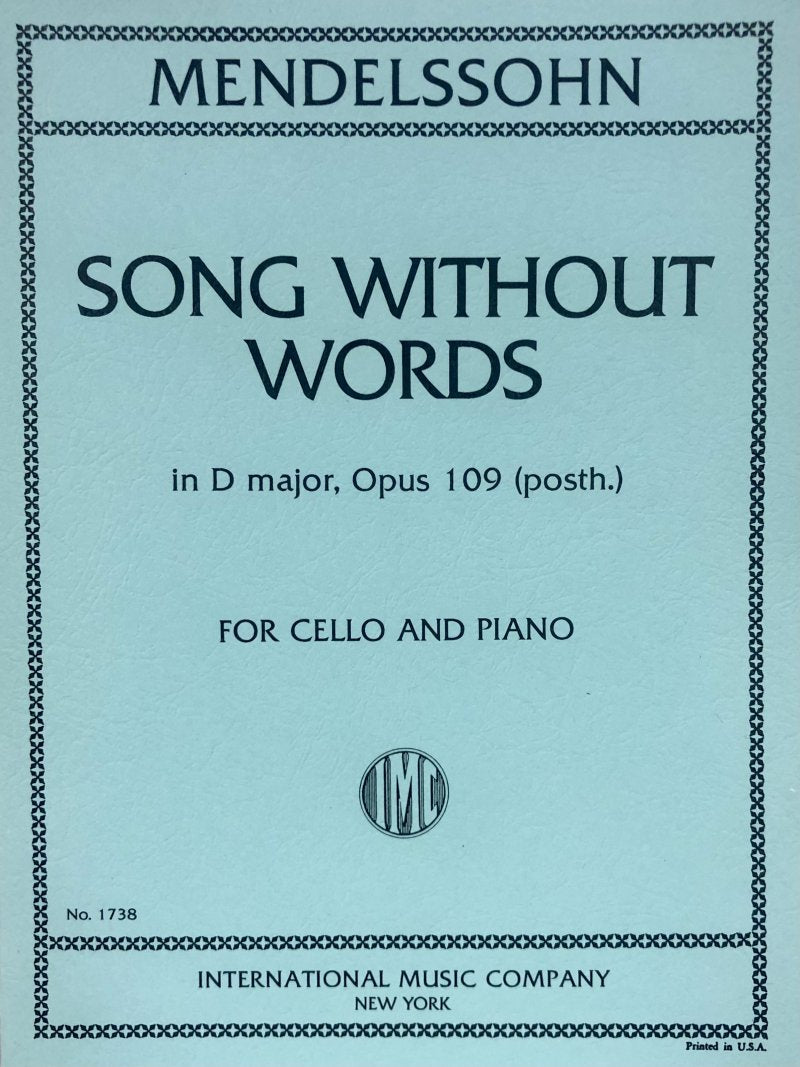 Mendelssohn - Song Without Words Op 109 Cello/piano