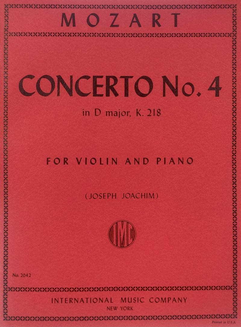 Mozart - Concerto No 4 D K 218 Violin/piano Ed Joachim
