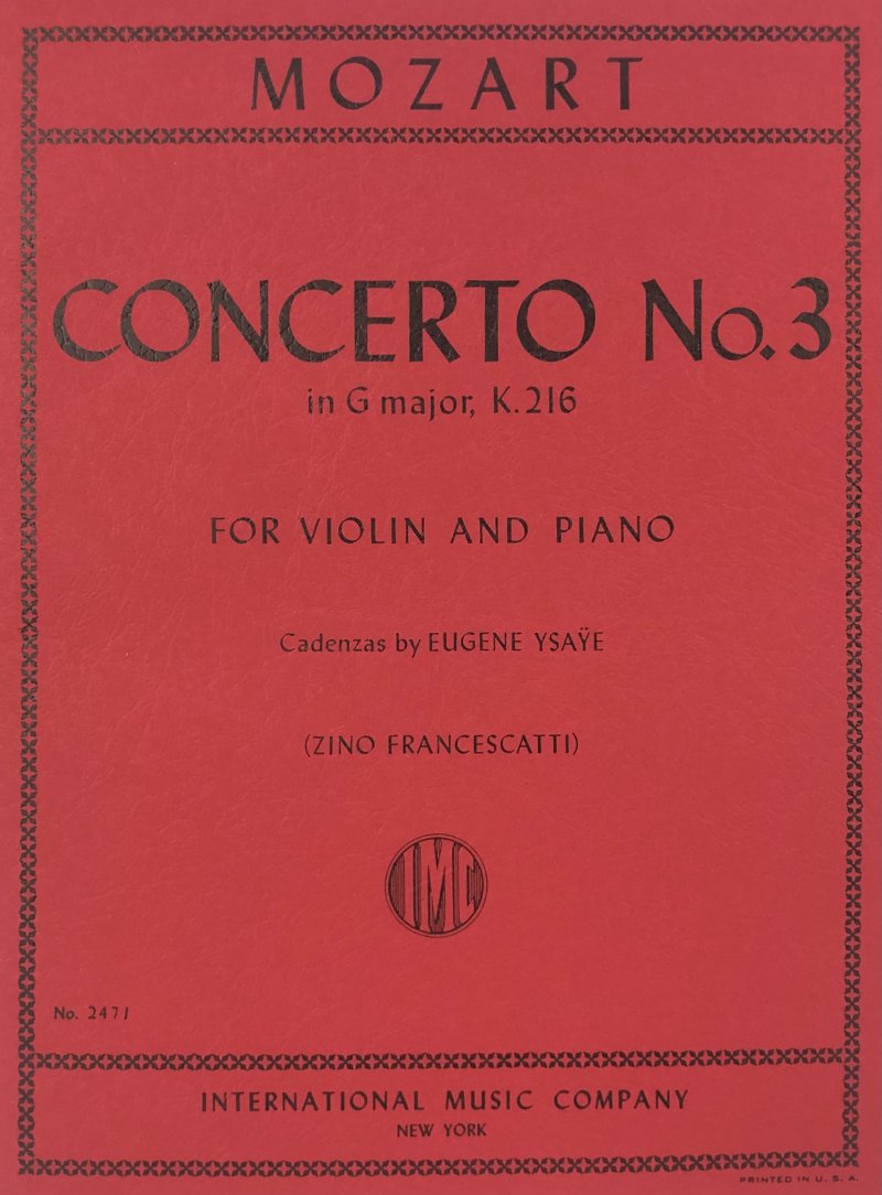 Mozart - Concerto No 3 G K 216 for Violin/piano