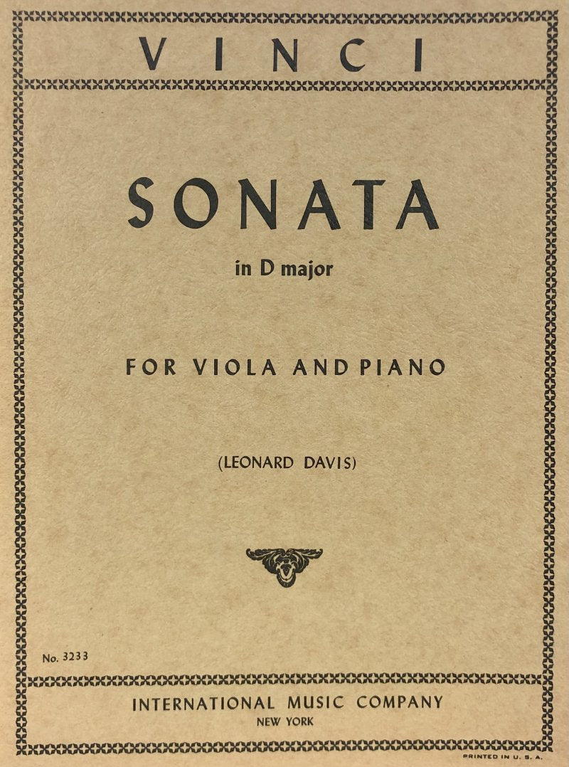 Vinci - Sonata D Viola/piano Ed Davis