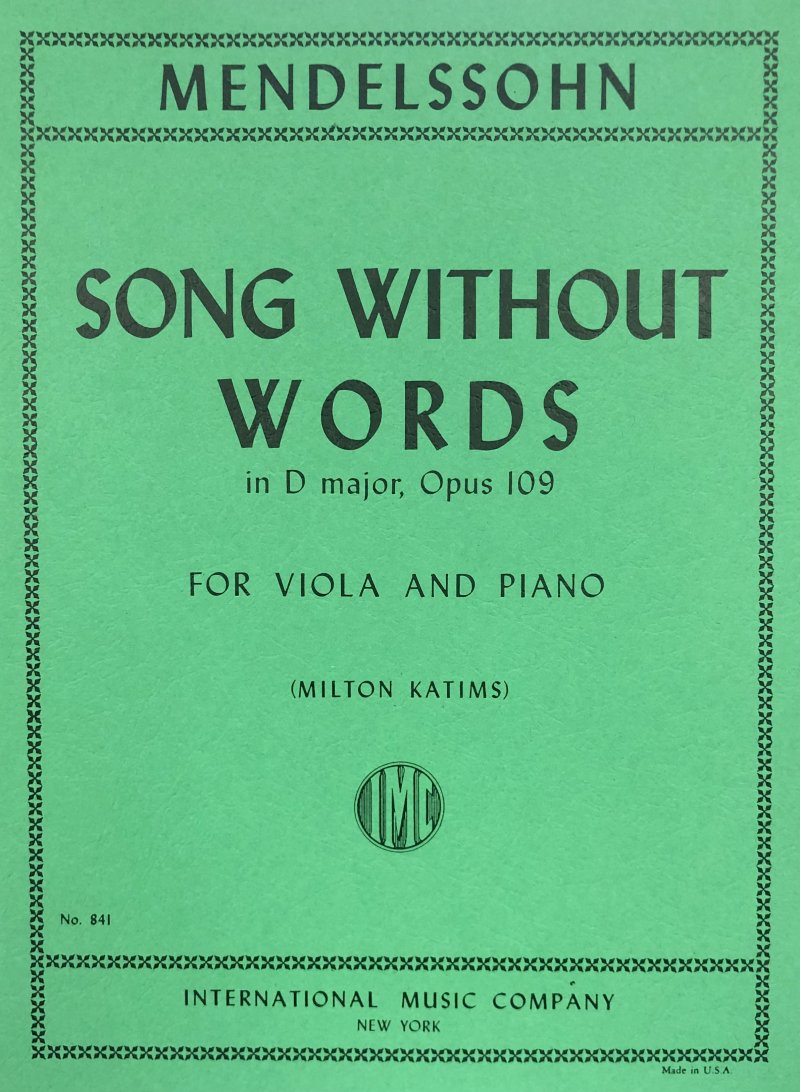 Song Without Words Op 109 D Orig for Cello Viola/piano