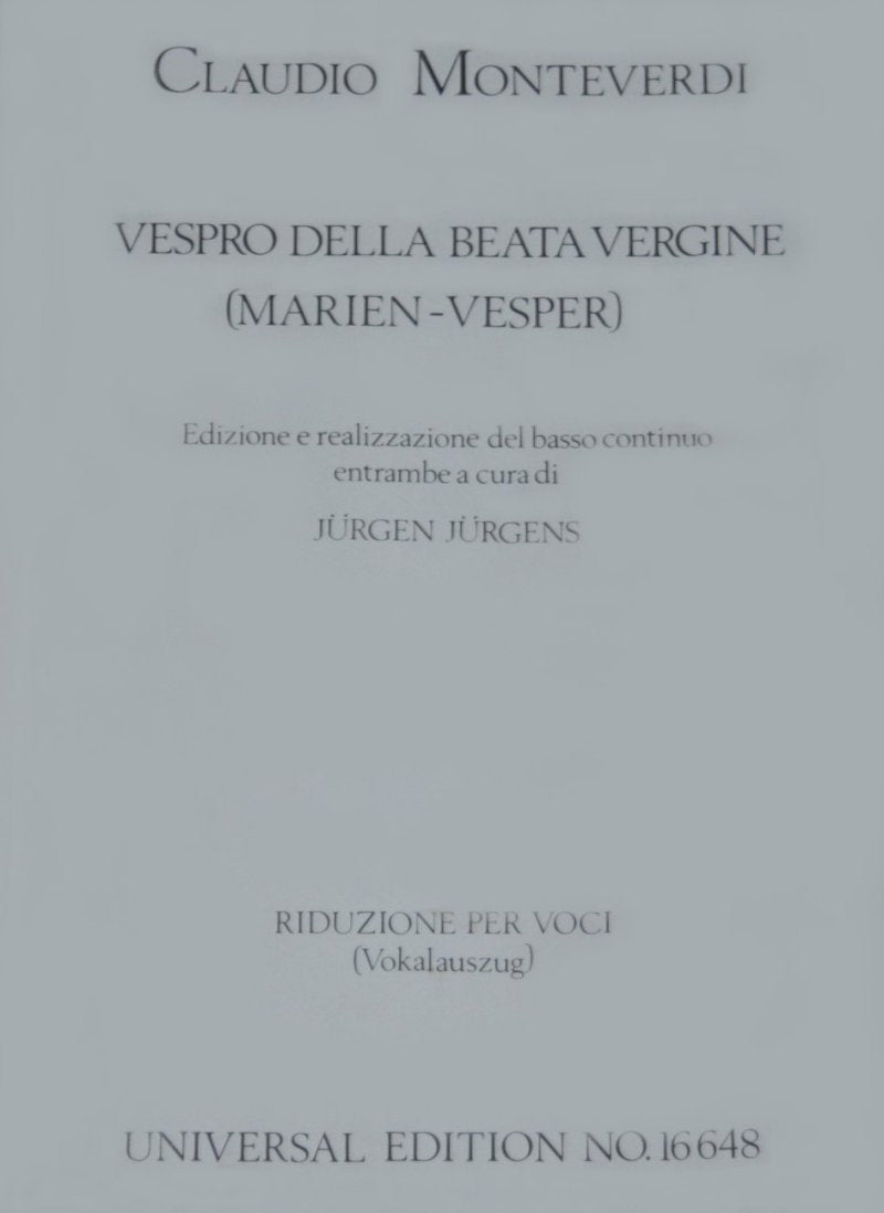 Monteverdi - Vespro Della Beata Vergine Ssattb/piano